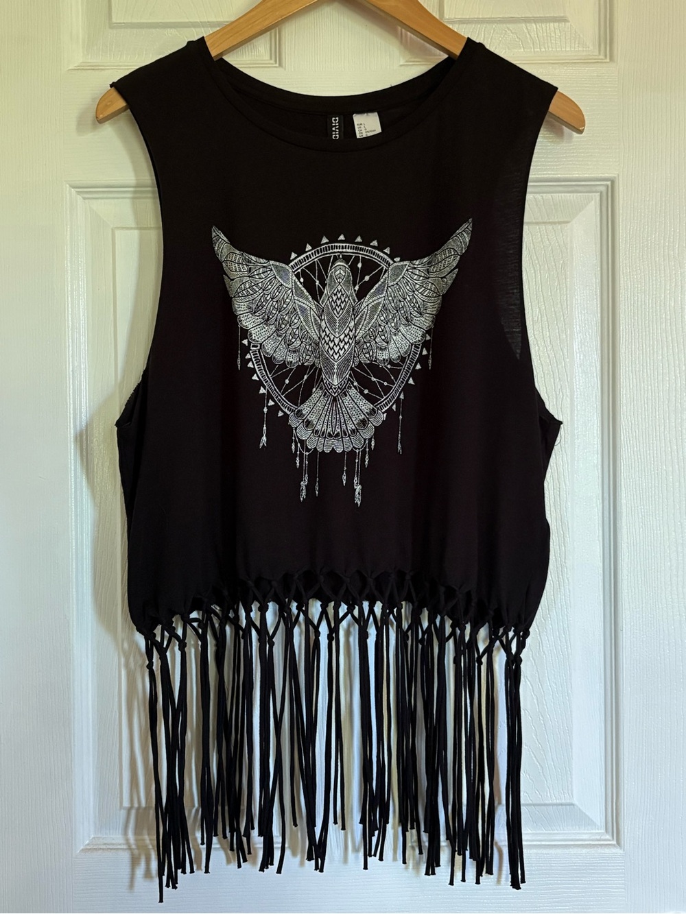 H&M Fringe Crop Tank Top with Silver Dreamcatcher Graphic Women Festival